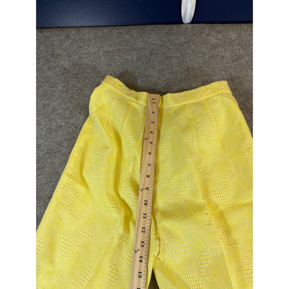 Vintage 70s Bell Bottom Pants Womens S Yellow Paisley Flared Boho Hippie Disco - Picture 5 of 9